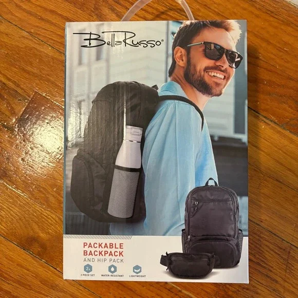 Bella Russo Packable Backpack And Hip Pack New Black Water Resistant Lightweight - Picture 1 of 5
